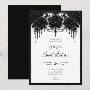 Invitation Roses Noires Sweet 16 Anniversaire