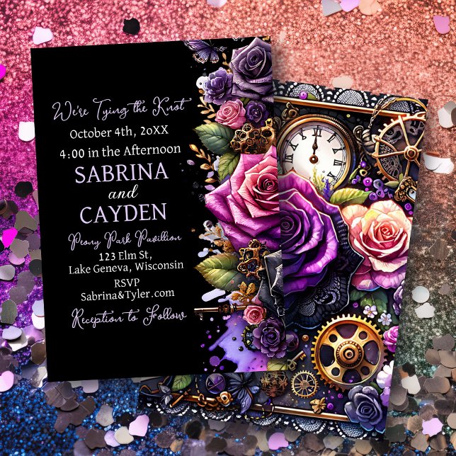 Invitation Roses noirs et violets Steampunk Mariage gothique (Créateur téléchargé)