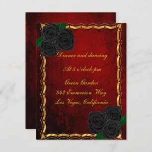 Invitation Roses noirs gothiques sang rouge mariage réception