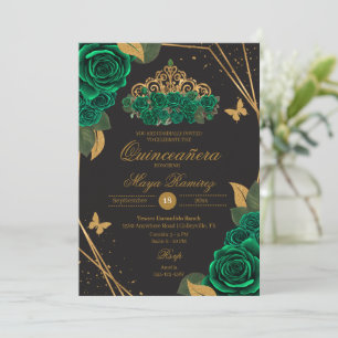 Invitation Roses noirs verts Tiara Gold Parties scintillant Q