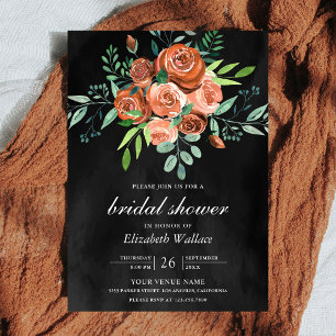 Invitation Roses Orange Brûlé Terreux Mariage Salle Gris Fonc