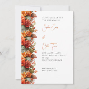 Invitation Roses orange modernes chute Mariage blanc