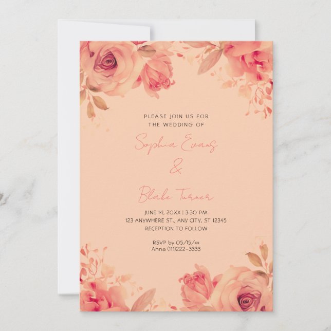 Invitation Roses Orange Romantiques Mariage Été Orange (Devant)
