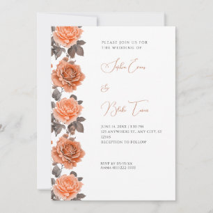 Invitation Roses oranges modernes automne blanc mariage