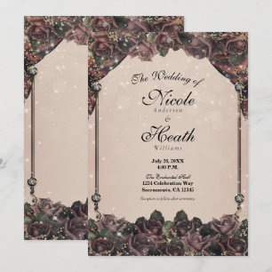 Invitation Roses Pailletées au parfum Mauve Mariage d'Automne