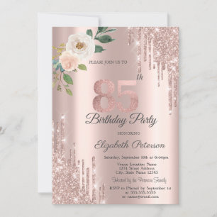 Invitation Roses Paillettes Gouttes Rose Gold 85e Anniversair
