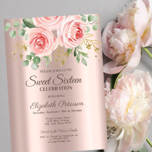 Invitation Roses, Parties scintillant Rose Gold Sweet 16