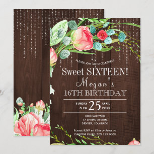 Invitation Roses pastel floraison printanière bois de grange