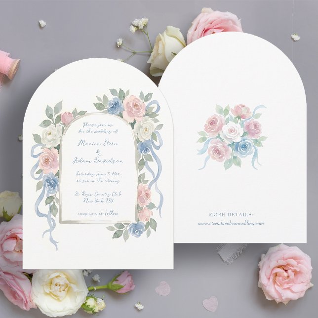 Invitation Roses pastel rose, blanches et bleues & Arche de r (Créateur téléchargé)