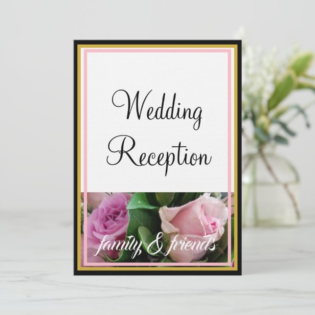 Invitation Roses pastel rose Monogram Famille Amis (Debout devant)