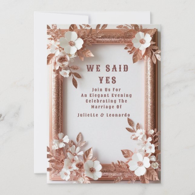Invitation 💍 Roses pêche Rose Gold Décoration de mariage de  (Devant)