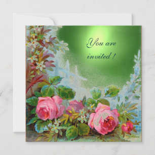 Invitation ROSES PINK & JASMIN Émeraude Vert Gemme