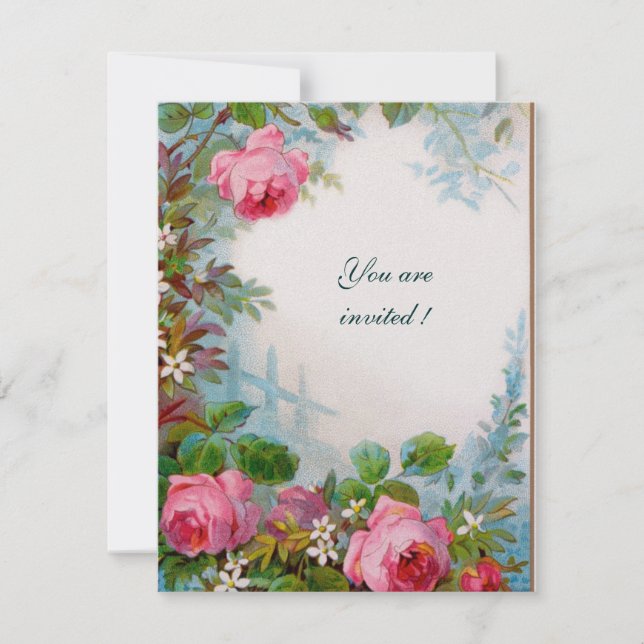 Invitation ROSES PINK, JASMINÉS Floral Blanc Perle  Papier (Devant)