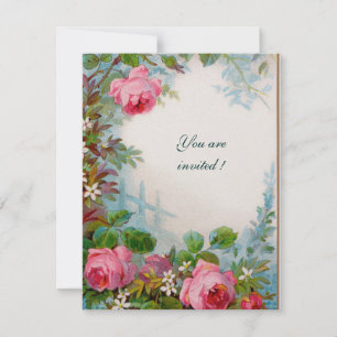 Invitation ROSES PINK, JASMINÉS Floral Blanc Perle Papier