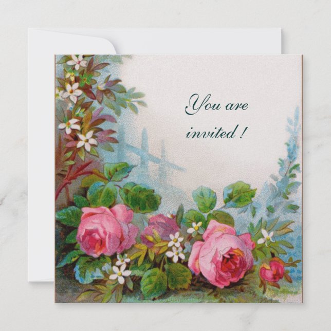 Invitation ROSES PINK & JASMINS  Blanc Glacé Métallisé (Devant)