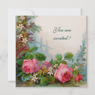 Invitation ROSES PINK & JASMINS Or Papier Métallisé
