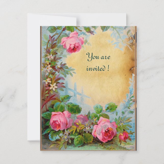 Invitation ROSES PINK & JASMINS parchemin (Devant)