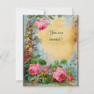 Invitation ROSES PINK & JASMINS parchemin