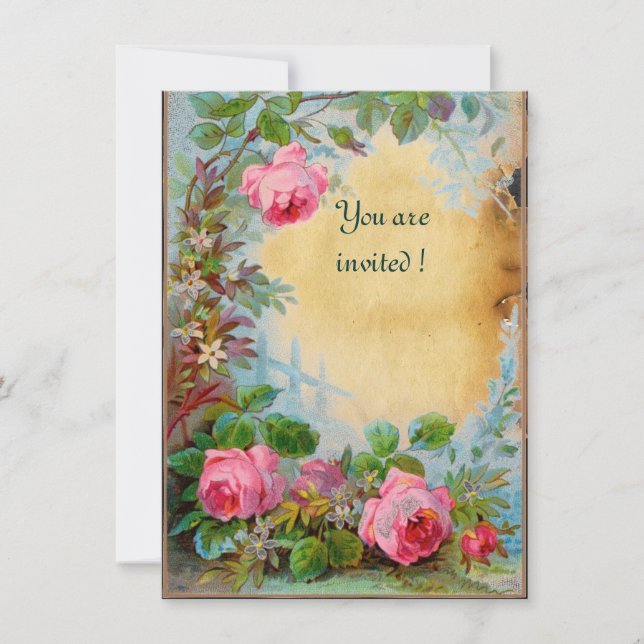 Invitation ROSES PINK & JASMINS parchemin (Devant)