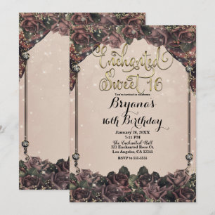 Invitation Roses Poudre Épice Paillettes Étincelles Douce 16 