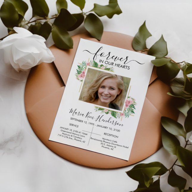 Invitation Roses pour toujours dans nos coeurs Funérailles Me (Créateur téléchargé)