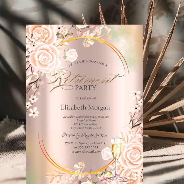 Invitation Roses Prosecco Pétales Rose Gold (Créateur téléchargé)