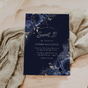 Invitation Roses & Robe Marine & Silver Sweet 16 Party