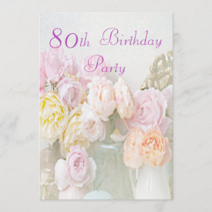 Invitation Roses romantiques à la fête du 80e anniversaire de