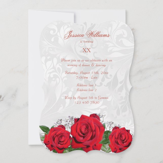 Invitation Roses romantiques & Damask Anniversaire Party (Devant)