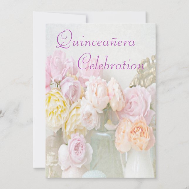 Invitation Roses romantiques dans des pots Quinceañera (Devant)