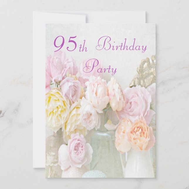 Invitation Roses Romantiques en Pots 95e Fête d'Anniversaire (Devant)