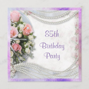 Invitation Roses romantiques et perles 85e anniversaire