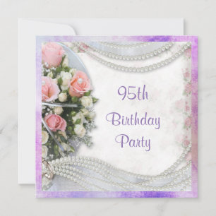 Invitation Roses romantiques et perles 95e anniversaire de la