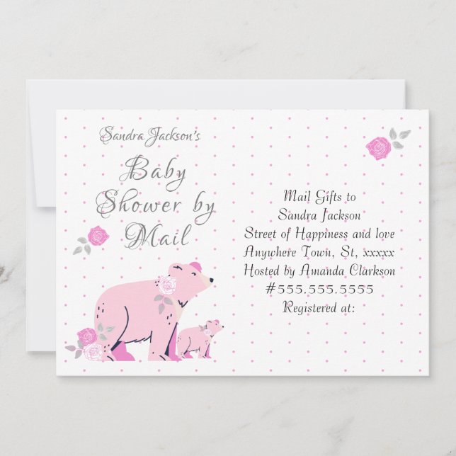 Invitation Roses rose baby shower Ours et épicerie rose maman (Devant)