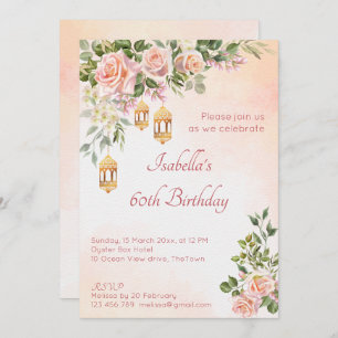 Invitation Roses rose crème pastel aux lanternes marocaines
