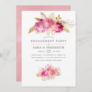 Invitation Roses rose et or Aquarelle