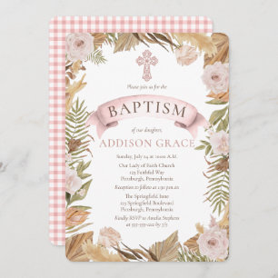 Invitation Roses rose   Herbes séchées Flora Girl Baptism