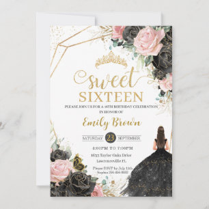 Invitation Roses rose noire Floral Princesse Sweet sixteen