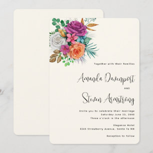 Invitation Roses rose, orange et blanche Mariage de bouquet f