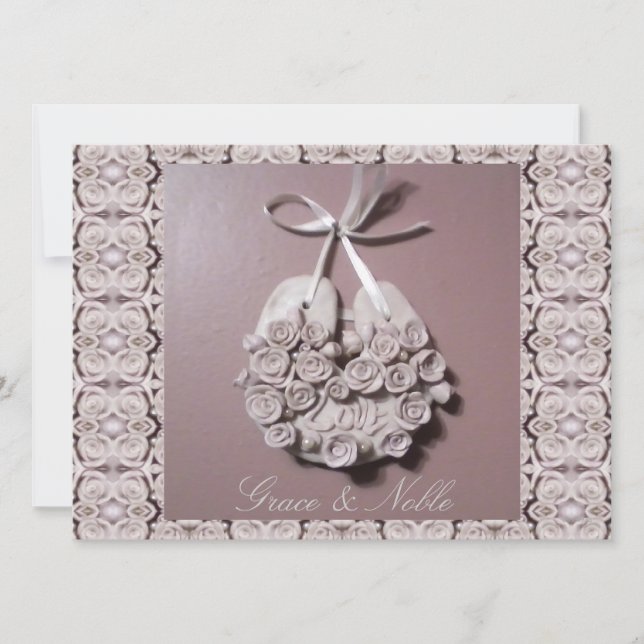 Invitation Roses rose pâle Aimer fer à cheval Mariage traditi (Devant)