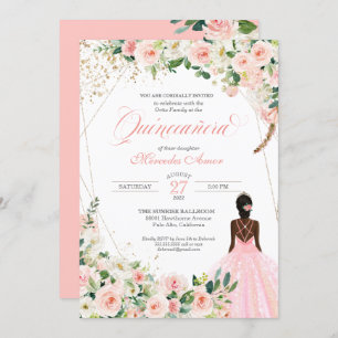 Invitation Roses rose pâle Floral Afrolatina Quinceanera