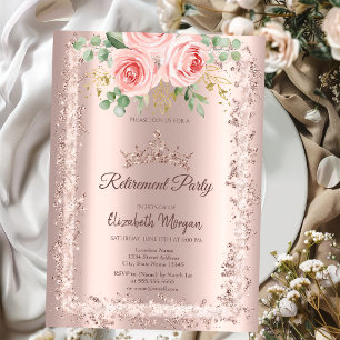 Invitation Roses, Rose Parties scintillant or cadre Couronne 
