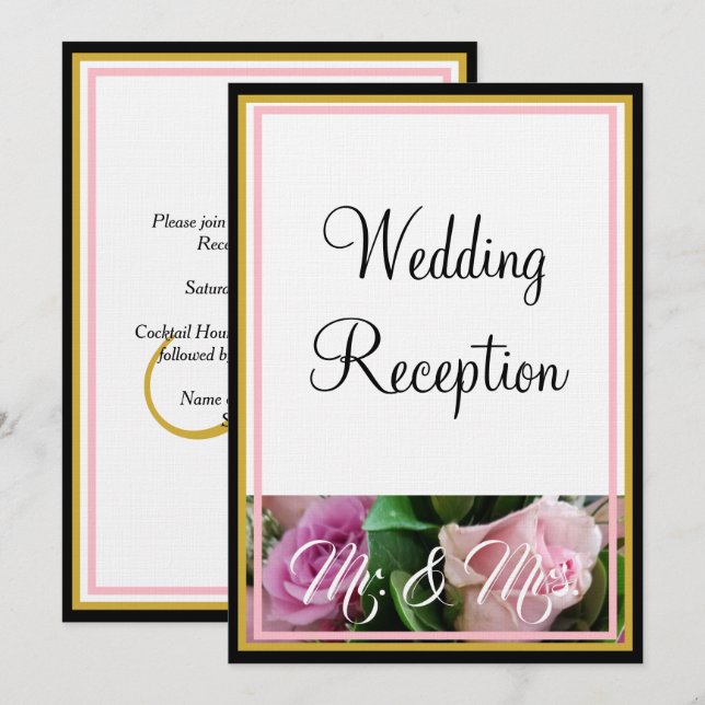 Invitation Roses Rose pastel Monogram M. et Mme. (Devant / Derrière)