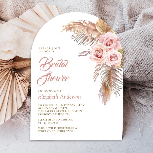 Invitation Roses Rose Poussiéreux Herbe de Pampas Arche Showe (Créateur téléchargé)