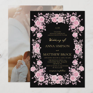 Invitation Roses Rose Poussiéreux Rose Élégant Cadre Floral M