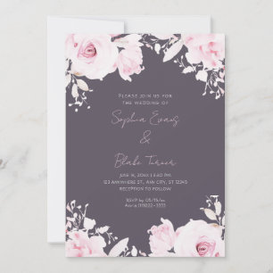 Invitation Roses rose romantique Fumée Mariage gris été