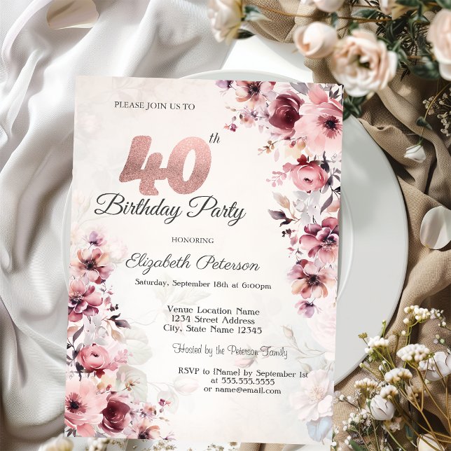 Invitation Roses rose saumon 40e anniversaire  (Créateur téléchargé)