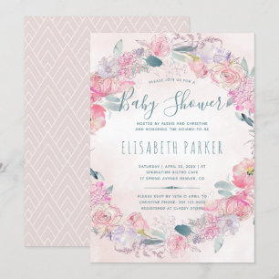 Invitation Roses rose vif wreath chic baby shower romantique