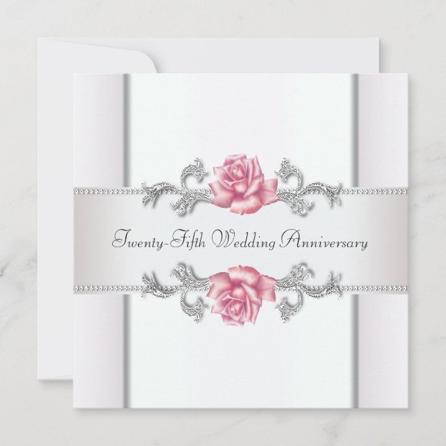 Invitation Roses roses argent 25e anniversaire de mariage (Devant)