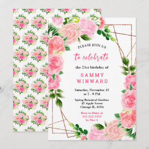 Invitation Roses roses avec feuillage Anniversaire